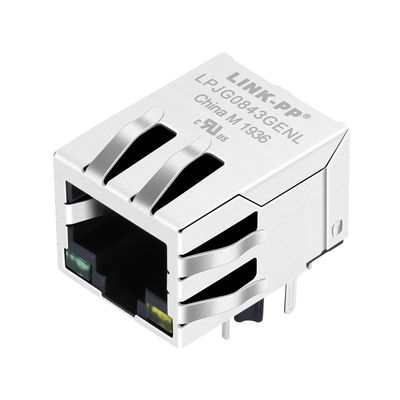 Conector RJ45 de corpo curto Gigabit HFJ11-1G41E-L12RL 1x1 com aba para baixo