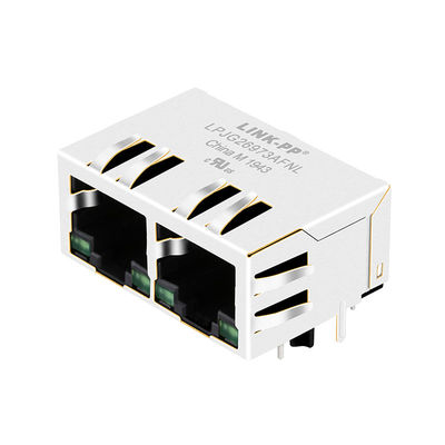 Gigabit Ganged RJ45 W/LED da Aba-Para baixo de HFJ12-1G16ER-L11RL FastJack 1x2
