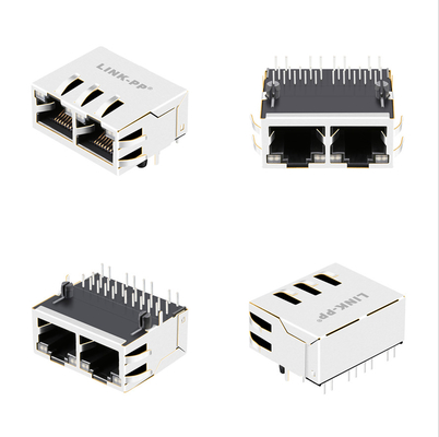 Porto 1000 de Tab Up 1x2 da base-T Rj45 Jack With Magnetics 1840572-6 com diodo emissor de luz de GY/GY