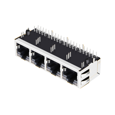 A base-T de JT6-1480NL 10G protegeu a aba do porto 1x4 ACIMA do ângulo direito do conector do PWB Rj45 com diodo emissor de luz
