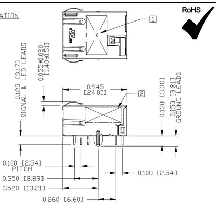 O conector do porto Rj45 Magjack de Tab Down 1X1 da base-T de L836-121T-KE 5G protegido com Gy/G conduziu