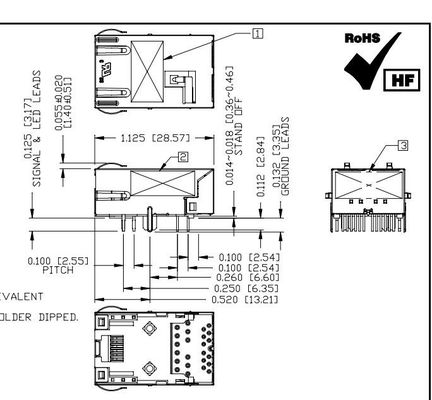 Conector magnético do perfil baixo RJ45 do porto de Tab Down 1X1 da base-T de L8BJ-1K1T-KDE 2.5G com diodo emissor de luz