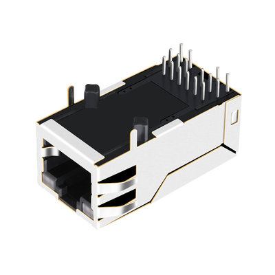 2250368-1 conector único 4PPoE portuário 60W da base-T RJ45 MagJack de Tab Up 10G com diodo emissor de luz de GY/GY