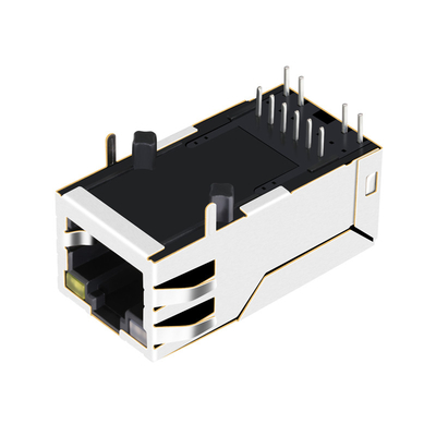 0875-1X1T-P2 6 Pin Rj 45 Magjack único 10/100BASE-T portuário Tab Up OG/Y conduziu