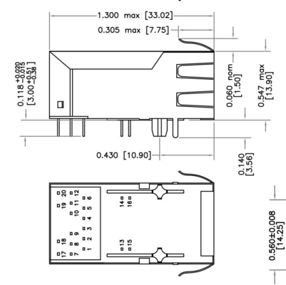 O conector 600mA do ponto de entrada RJ45 Fastjack do porto de HFJT1-5GHPRL 5G BASE-T 1x1 sem conduziu
