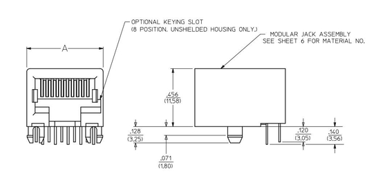 432026101 PWB Jack Right Angle Tab Down modular do porto de 6p6c 1X1 NENHUM diodo emissor de luz