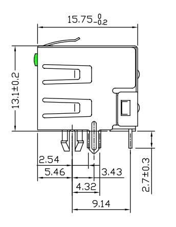 6116173-5 os conectores Rj45 com diodo emissor de luz 8P8C protegeram através - do furo LPJE101AWNL 1